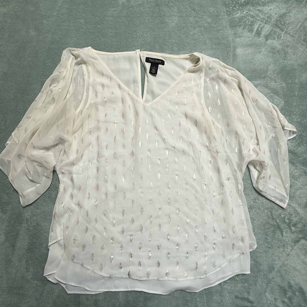 White House Black Market Sheer White Blouse